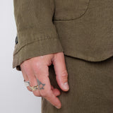 Linen Mandarin Collar Blazer Army Green