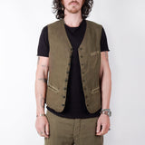 Linen Front Pocket Waistcoat Army Green