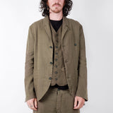 Linen Mandarin Collar Blazer Army Green