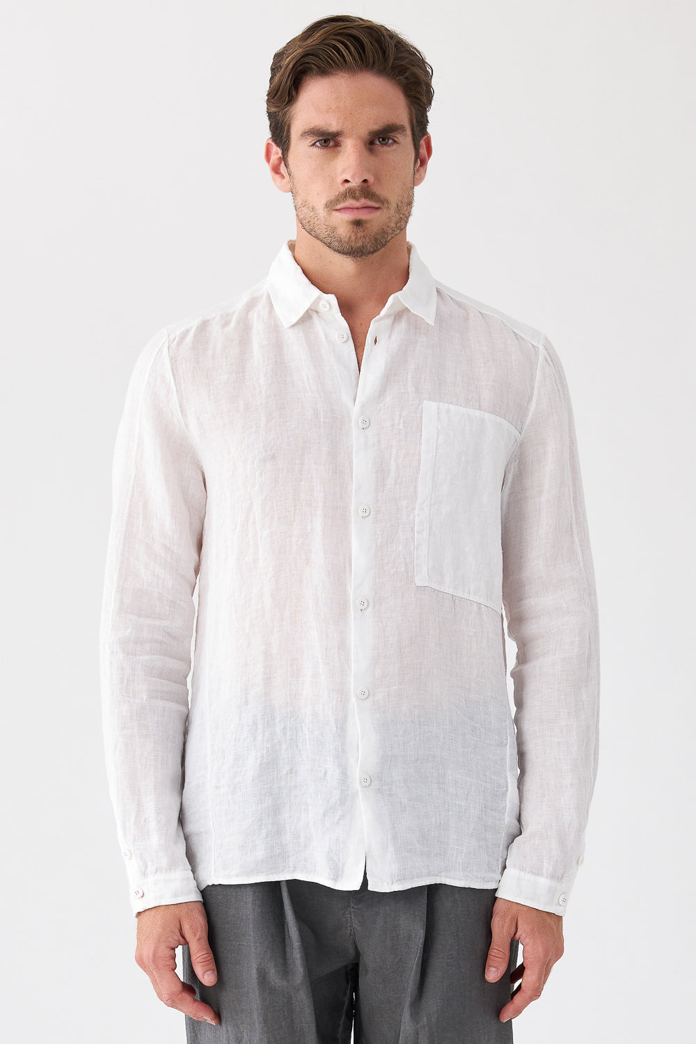 Linen Shirt W/ Patch Pocket White