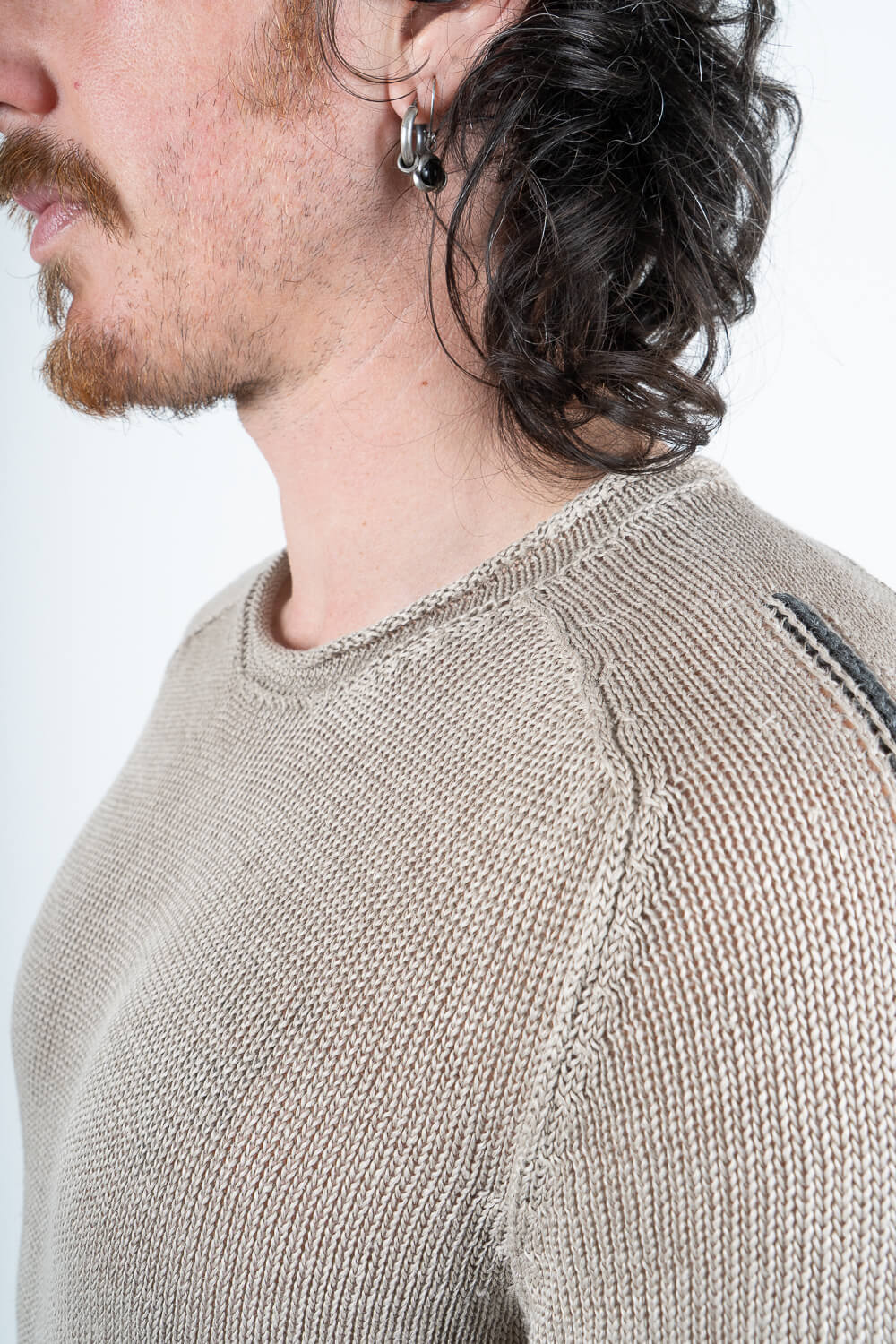 Long Sleeved Linen Textured Sweater Stone
