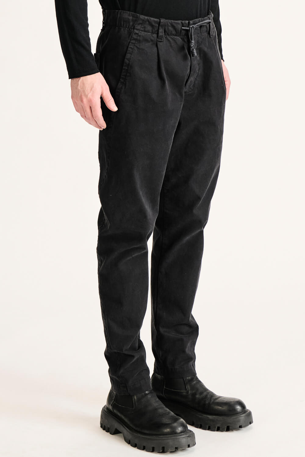 Loose-Fit Drawstring Italian Stretch Cotton Trousers Black