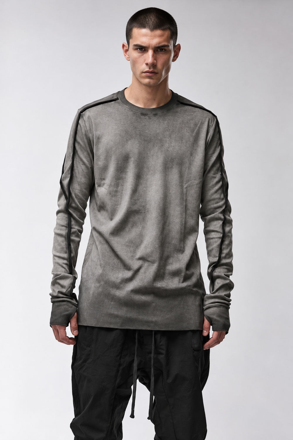 M TS 960 Cotton Blend Long-Sleeve T-Shirt W/ Thumbhole Detail Grey