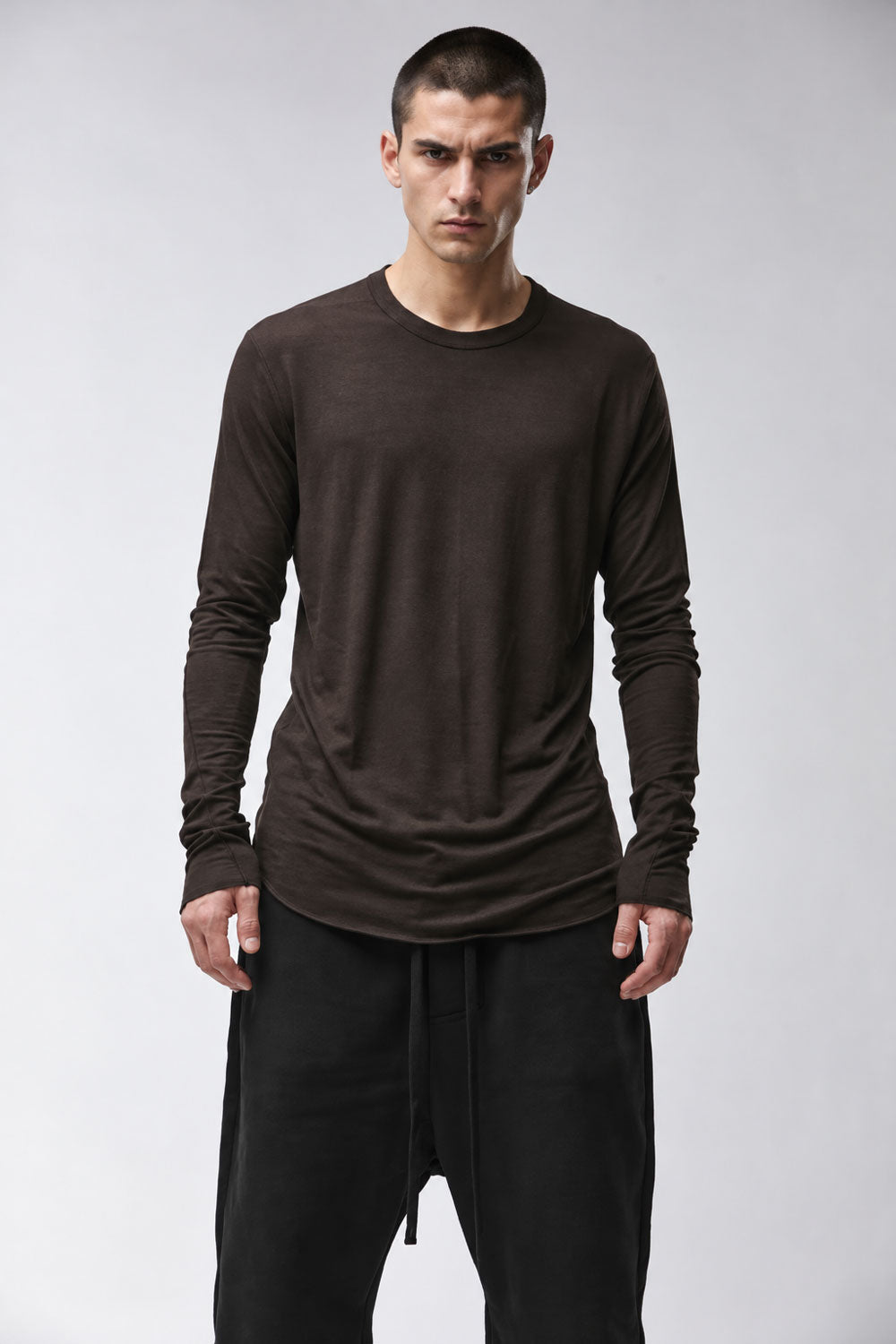 M TS 961 Long-Sleeve T-Shirt in Modal/Cashmere Blend Dark Brown