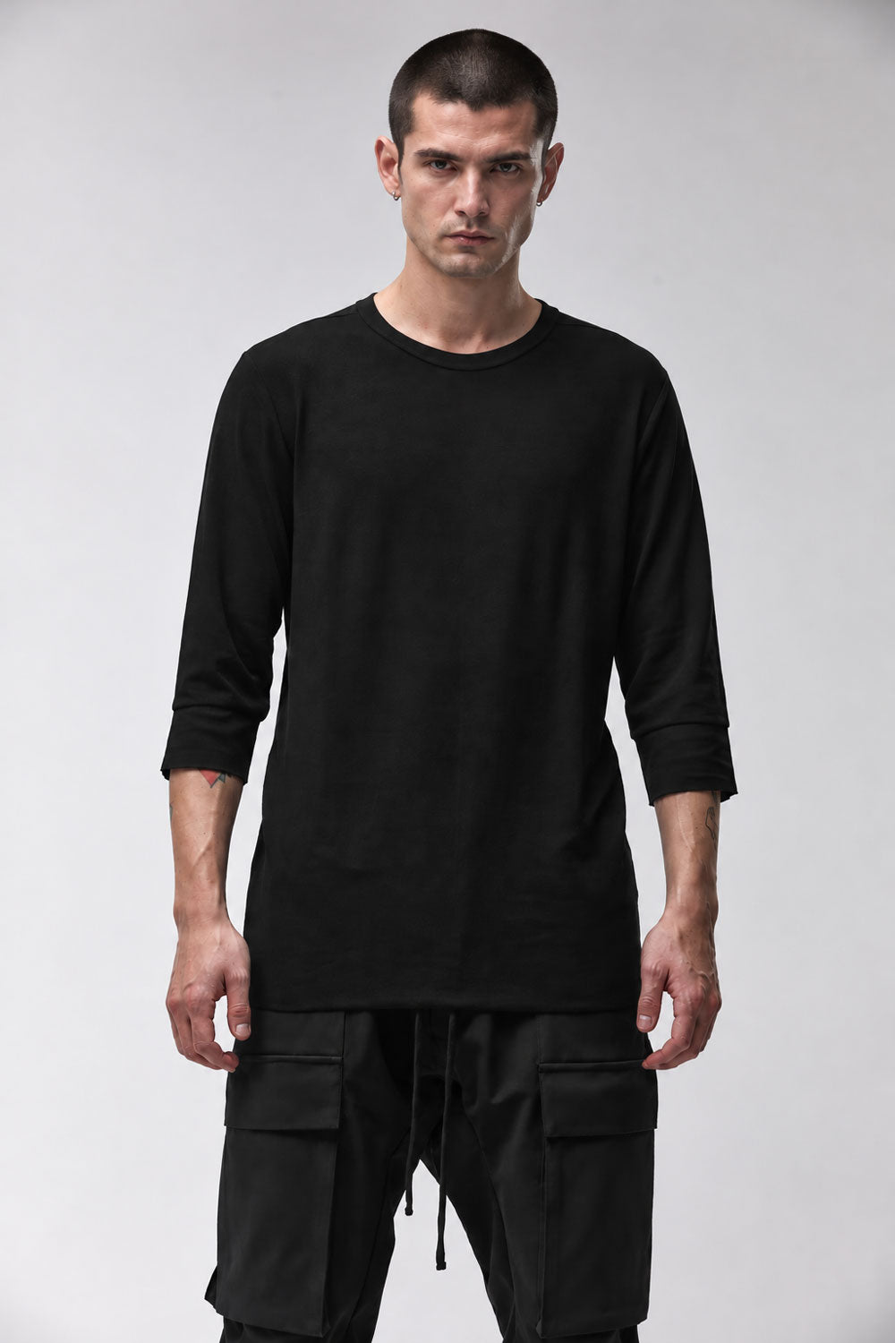 M TS 978 Cotton Round Neck 3/4 Sleeve T-Shirt Black