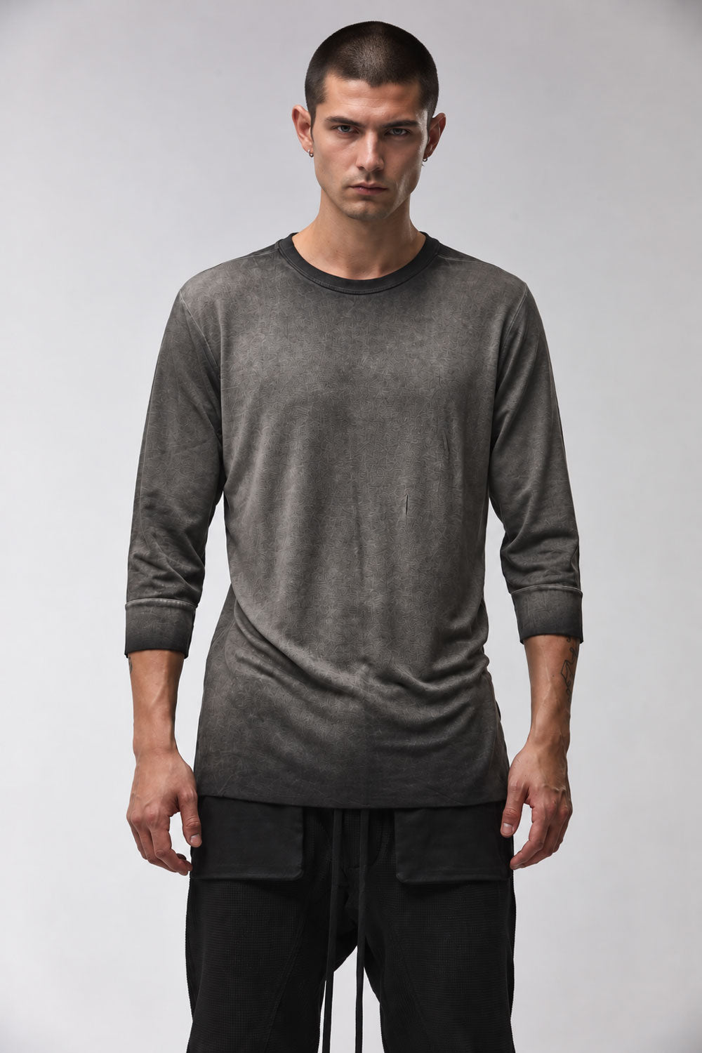M TS 978 Cotton Round Neck 3/4 Sleeve T-Shirt Grey