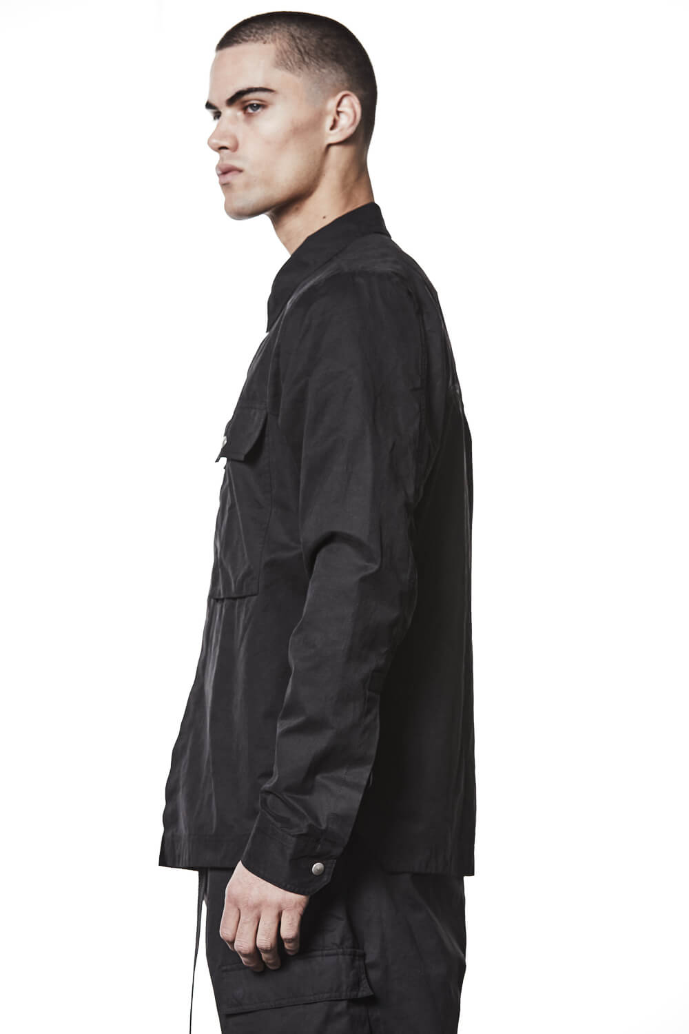 M H 175 Flap Chest Pockets Cotton Shirt Black