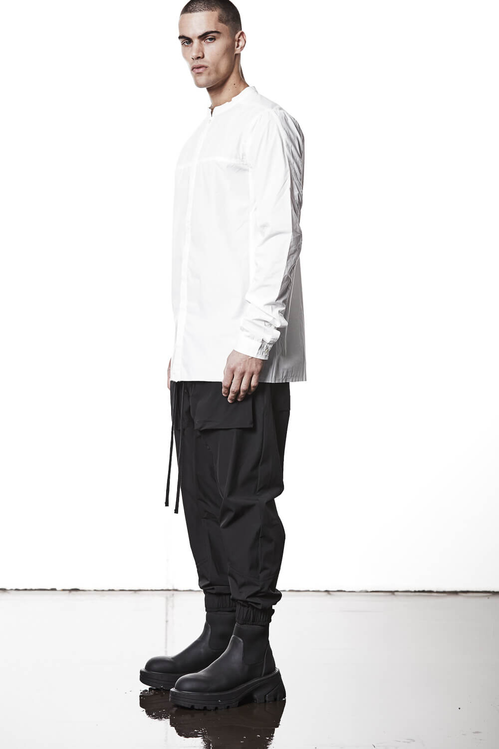 M H 177 Stand Up Collar Cotton Shirt White