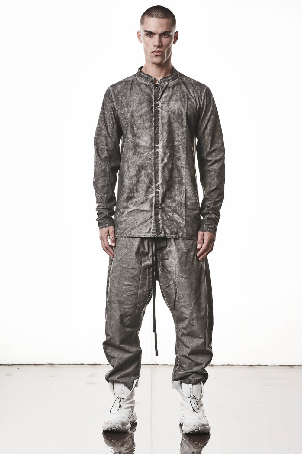 M H 178 Stand Up Collar Shirt Grey