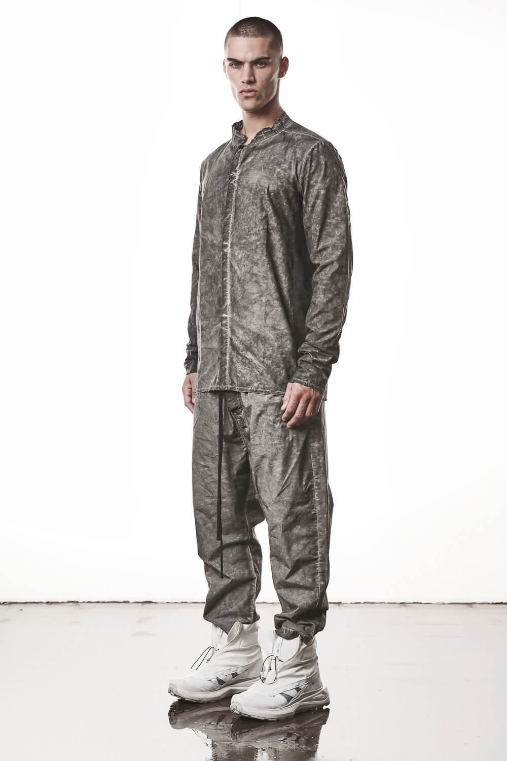 M H 178 Stand Up Collar Shirt Grey