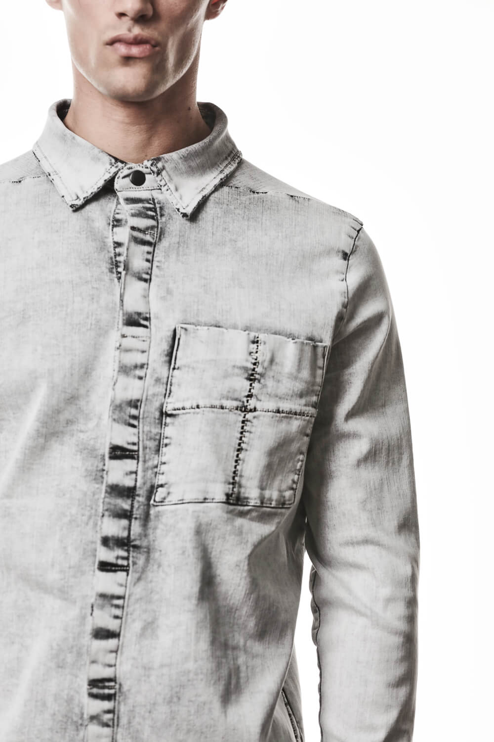 M H 181 Denim Shirt Light Grey