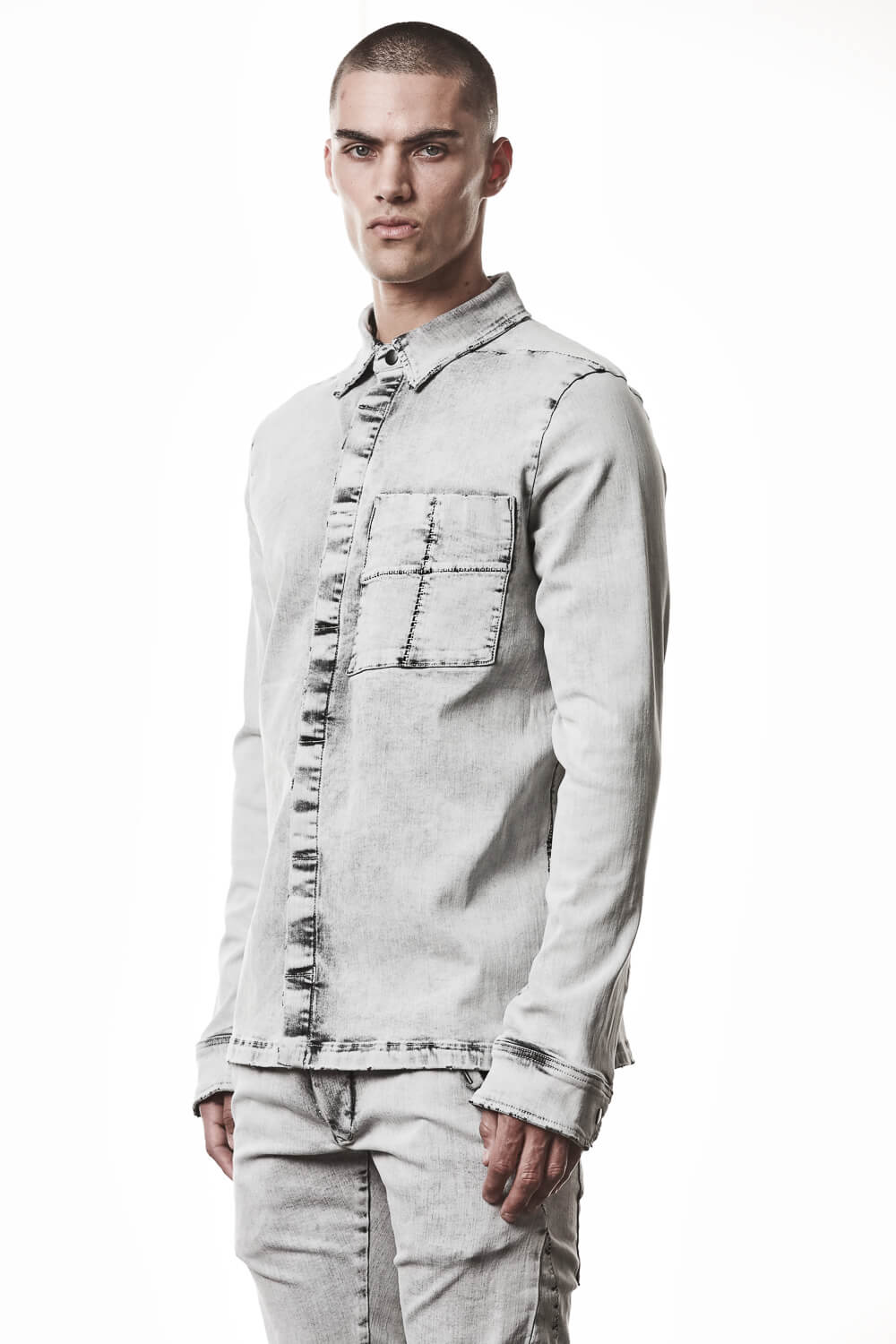 M H 181 Denim Shirt Light Grey