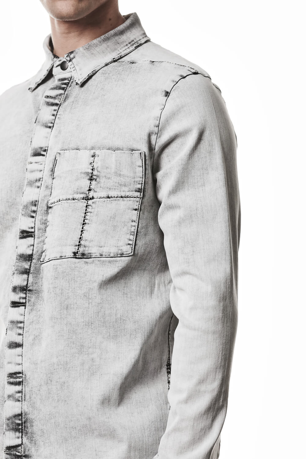 M H 181 Denim Shirt Light Grey