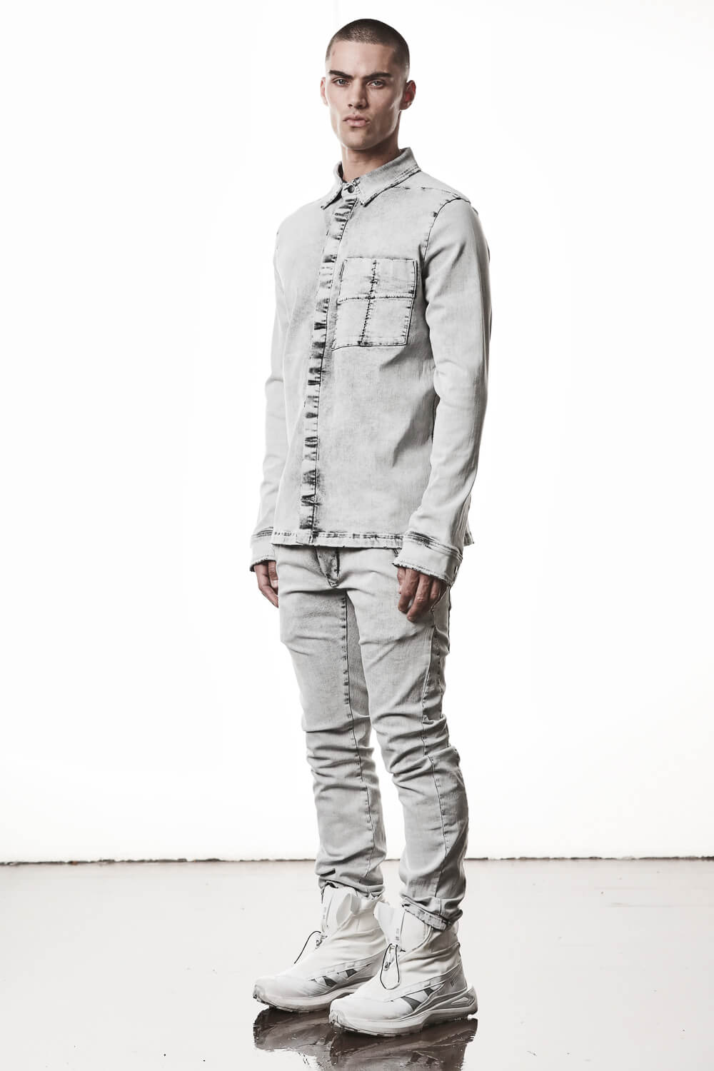 M H 181 Denim Shirt Light Grey