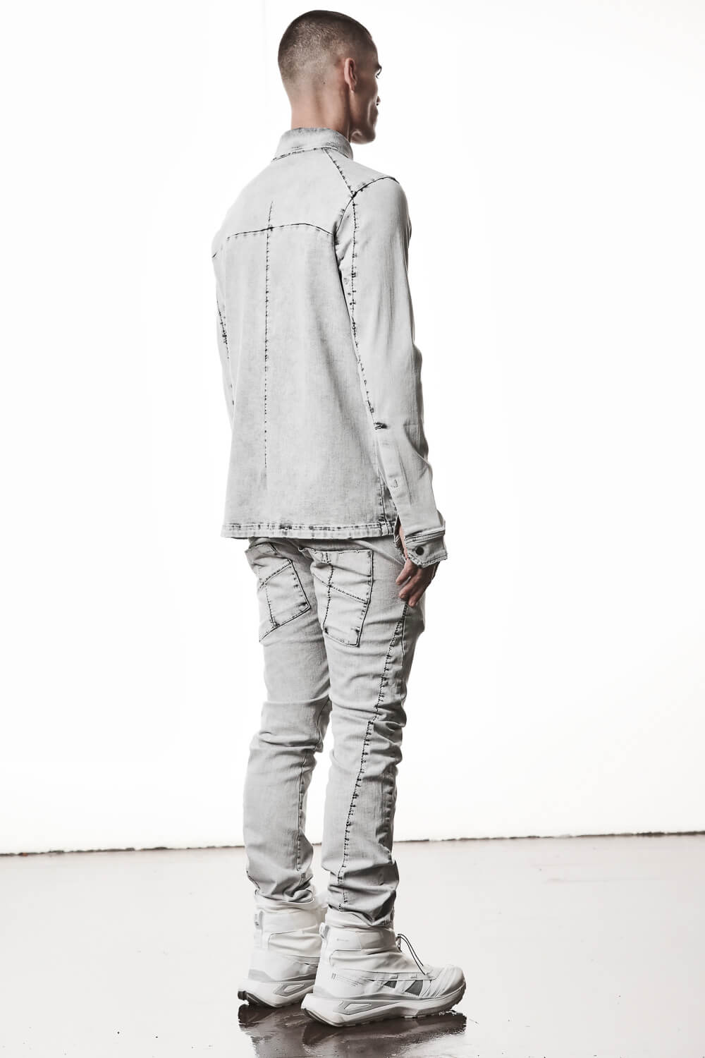 M H 181 Denim Shirt Light Grey