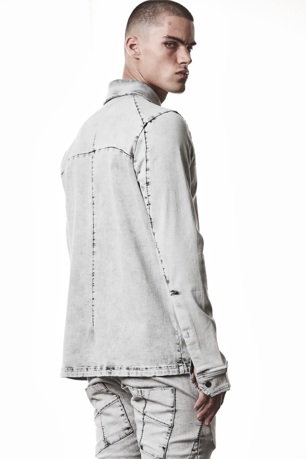 M H 181 Denim Shirt Light Grey