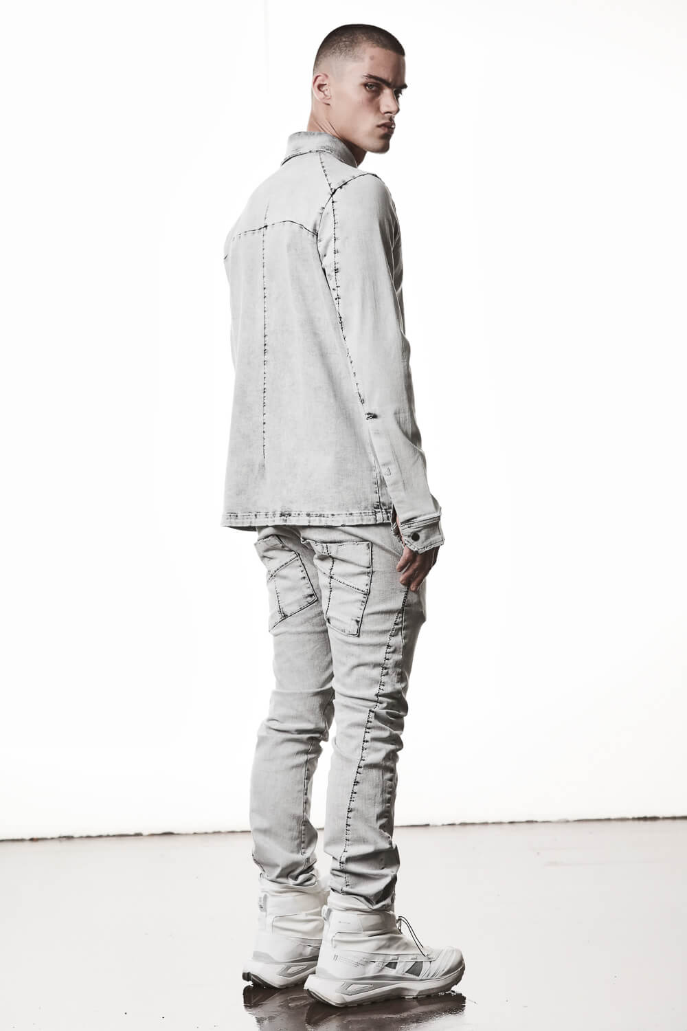 M H 181 Denim Shirt Light Grey