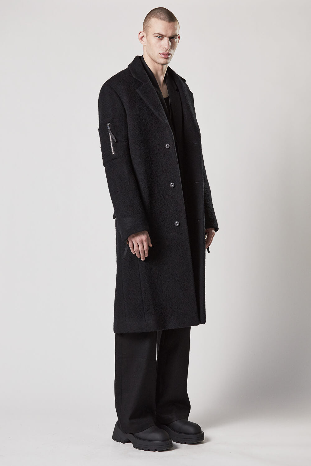 M J 69 Long Wool Coat Black