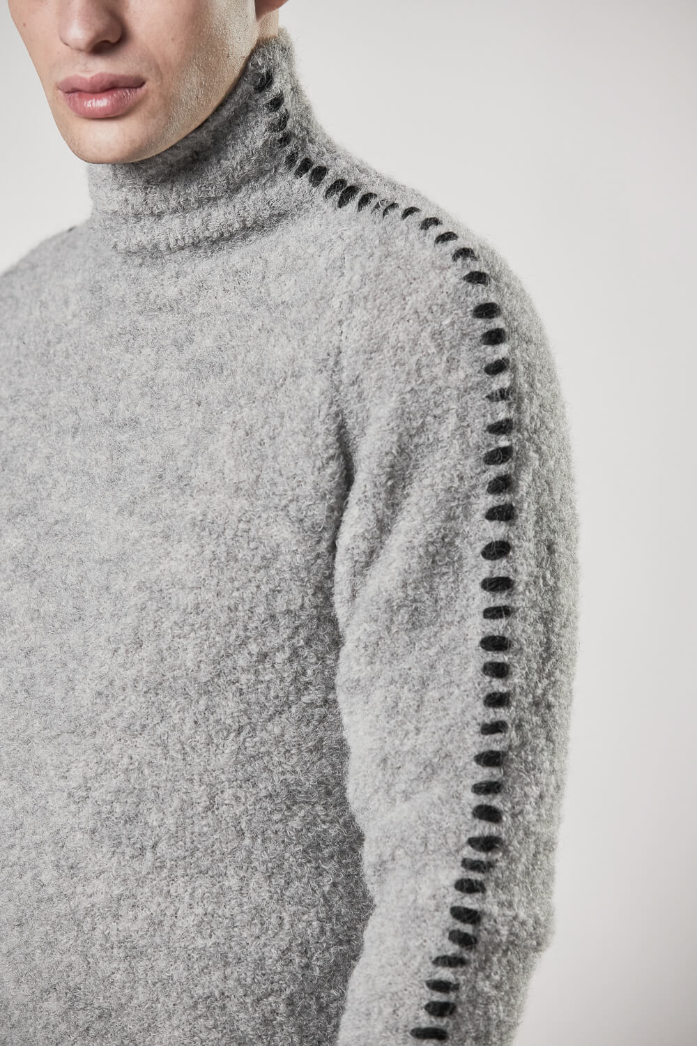 M K 121 High Neck Knit Light Grey