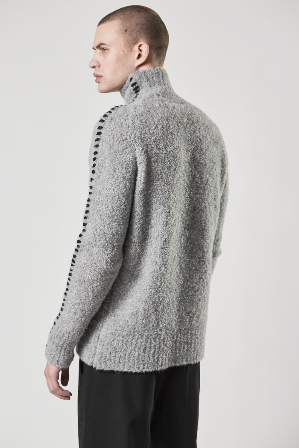 M K 121 High Neck Knit Light Grey