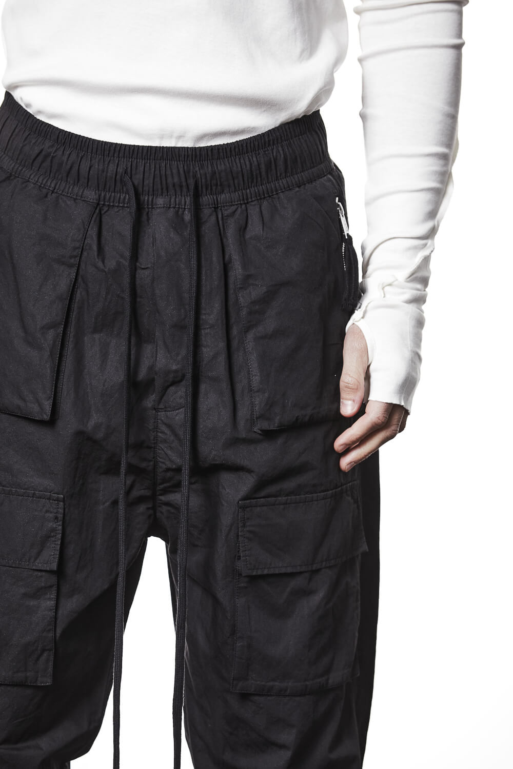 M P 25 Washed Cotton Cargo Pants Black