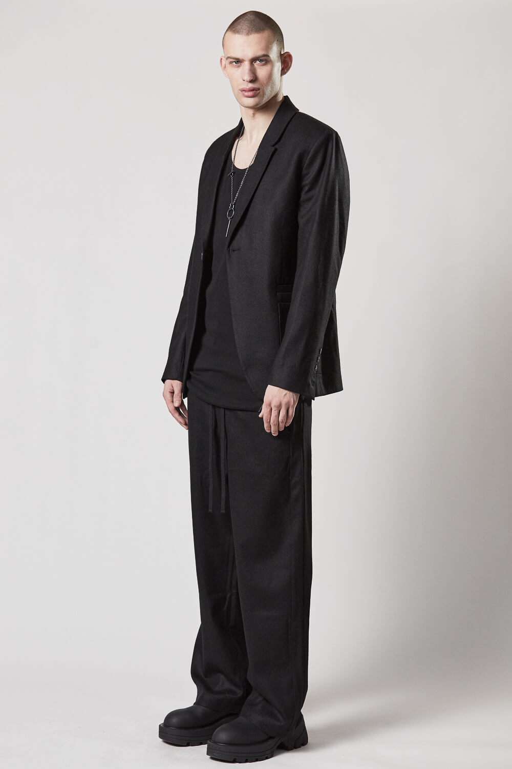 M P 6 Wide Leg Wool Trousers Black