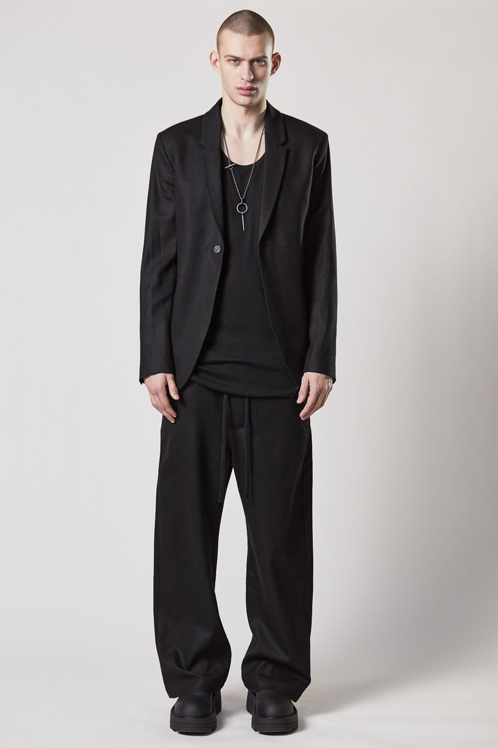 M P 6 Wide Leg Wool Trousers Black