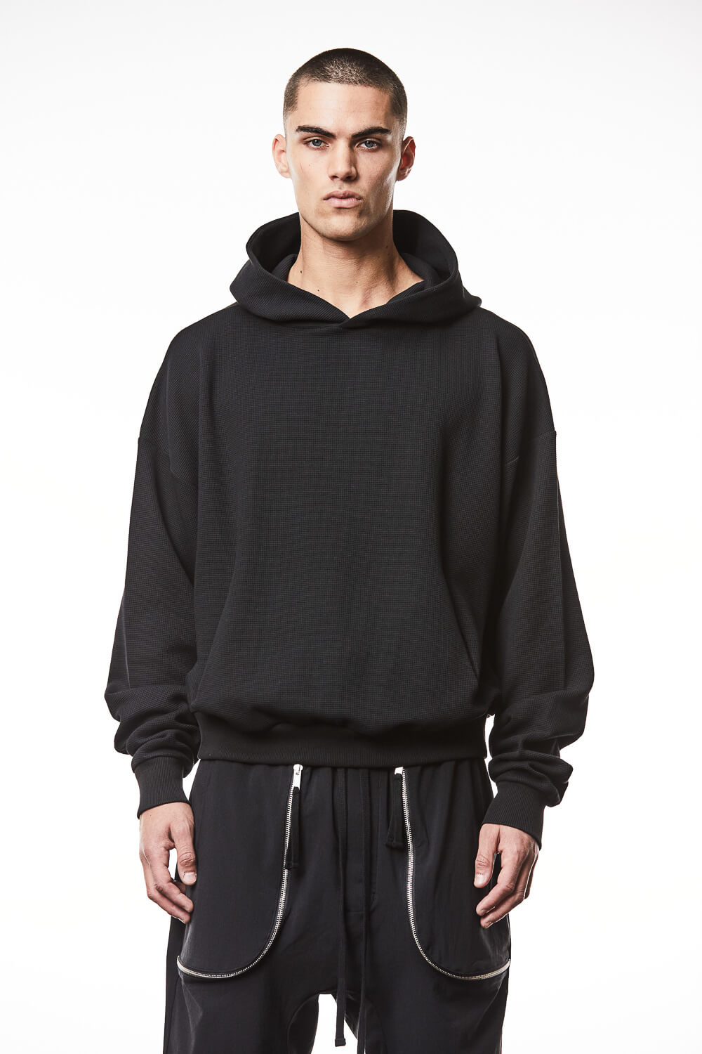 M S 183 Oversized Cropped Fit Hoodie Black