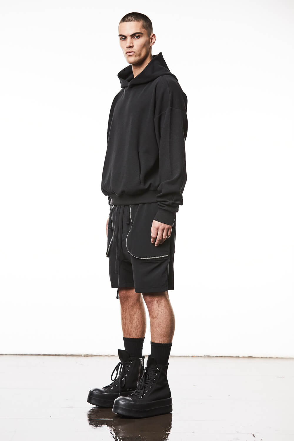 M S 183 Oversized Cropped Fit Hoodie Black