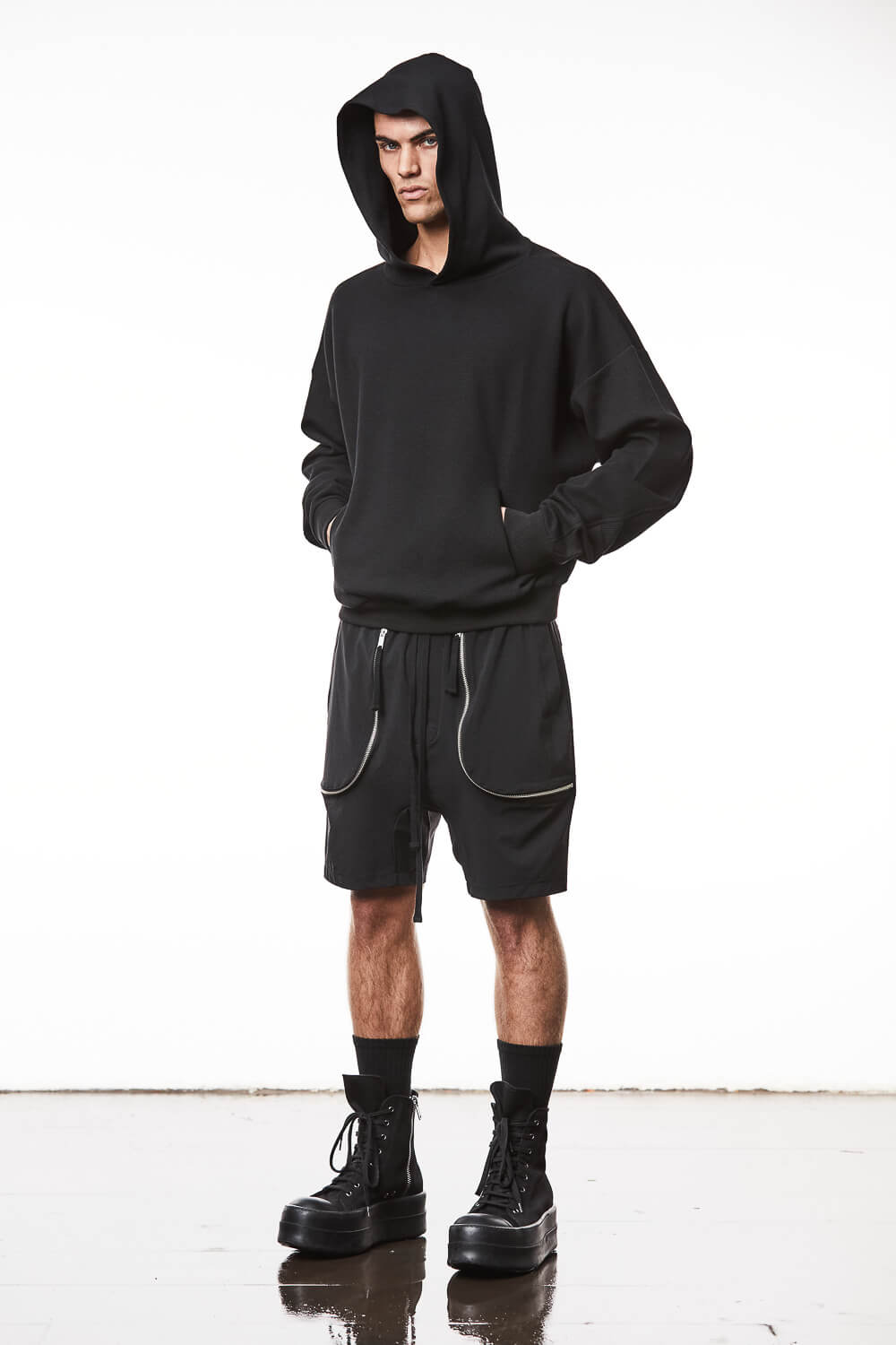 M S 183 Oversized Cropped Fit Hoodie Black