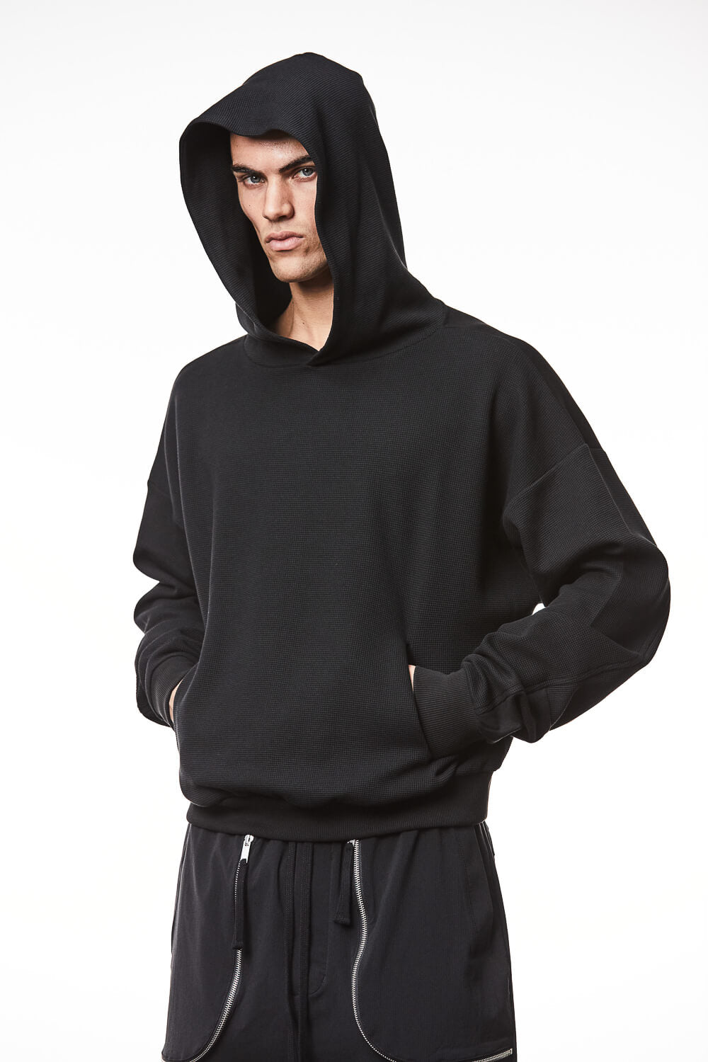 M S 183 Oversized Cropped Fit Hoodie Black