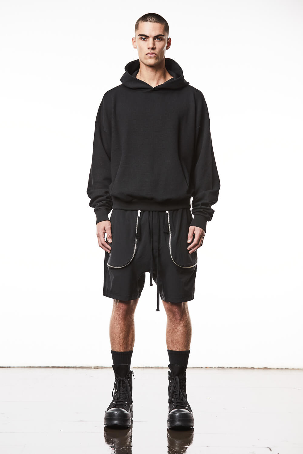 M S 183 Oversized Cropped Fit Hoodie Black