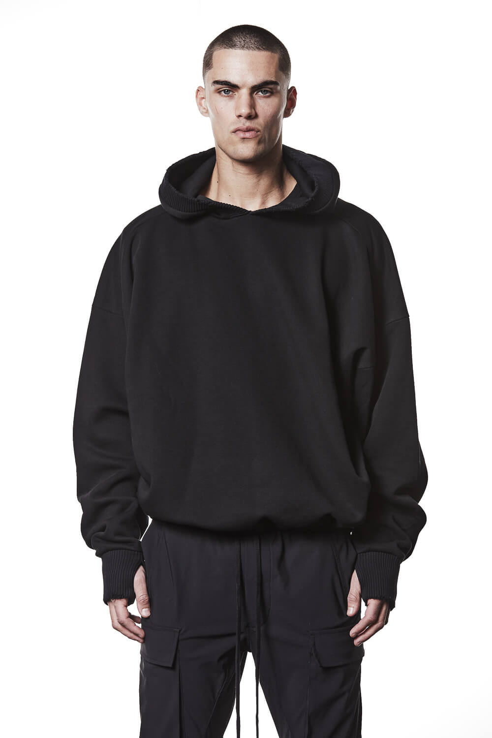 M S 186 Oversized Cropped Hoodie Black