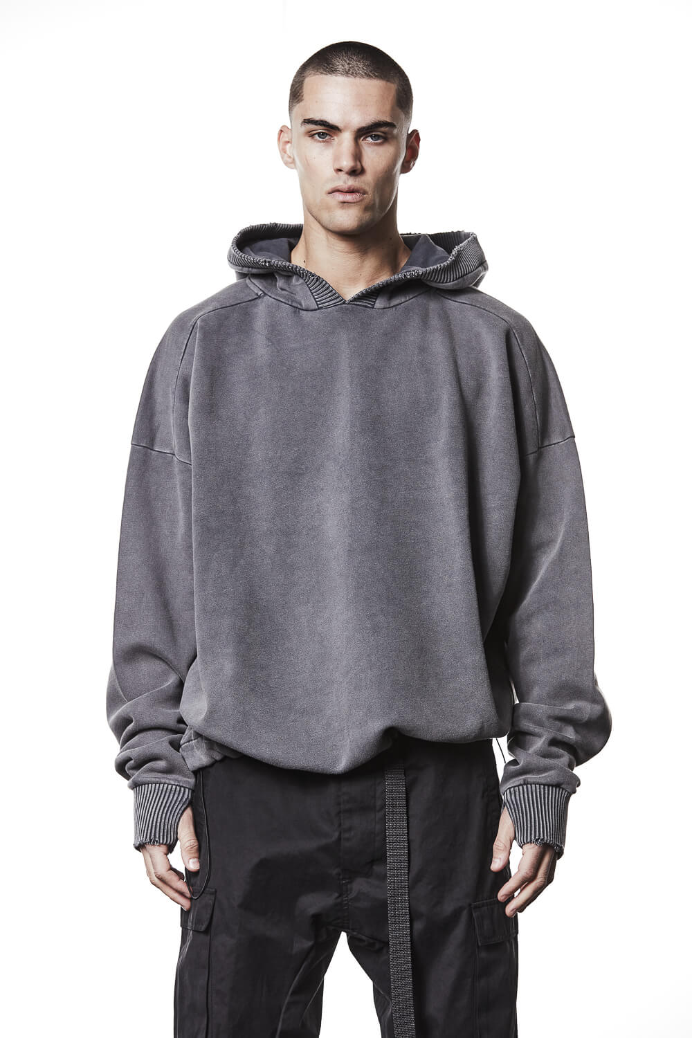 M S 186 Oversized Cropped Hoodie Grey