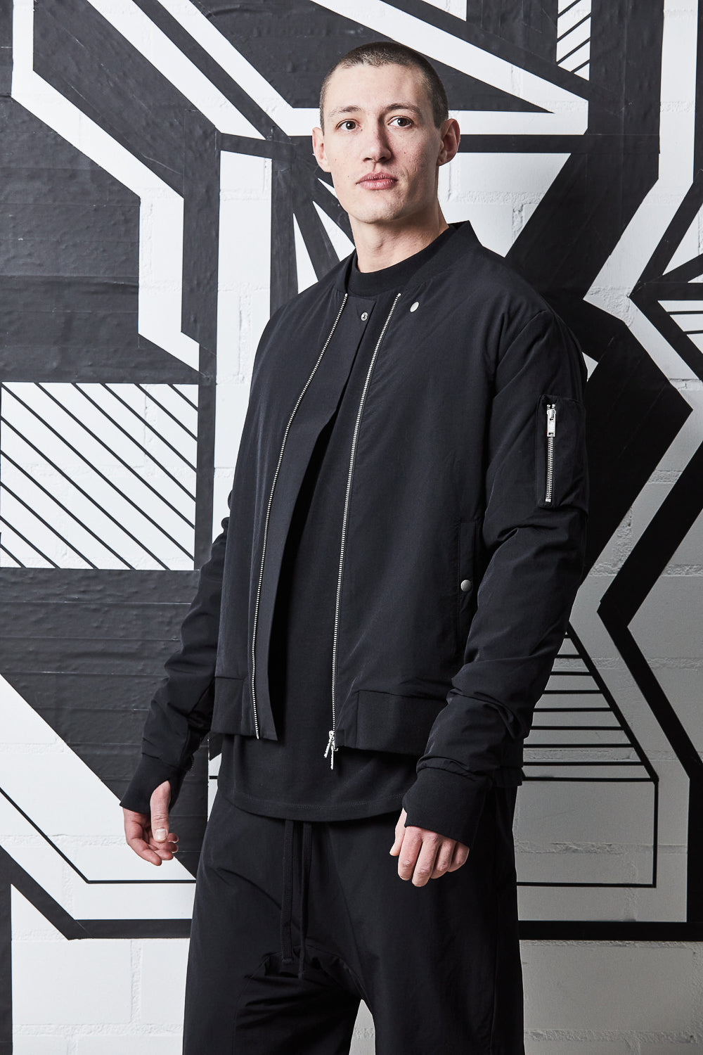 M SJ 603 Nylon Bomber Jacket Black