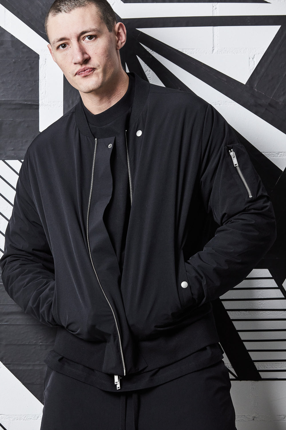 M SJ 603 Nylon Bomber Jacket Black