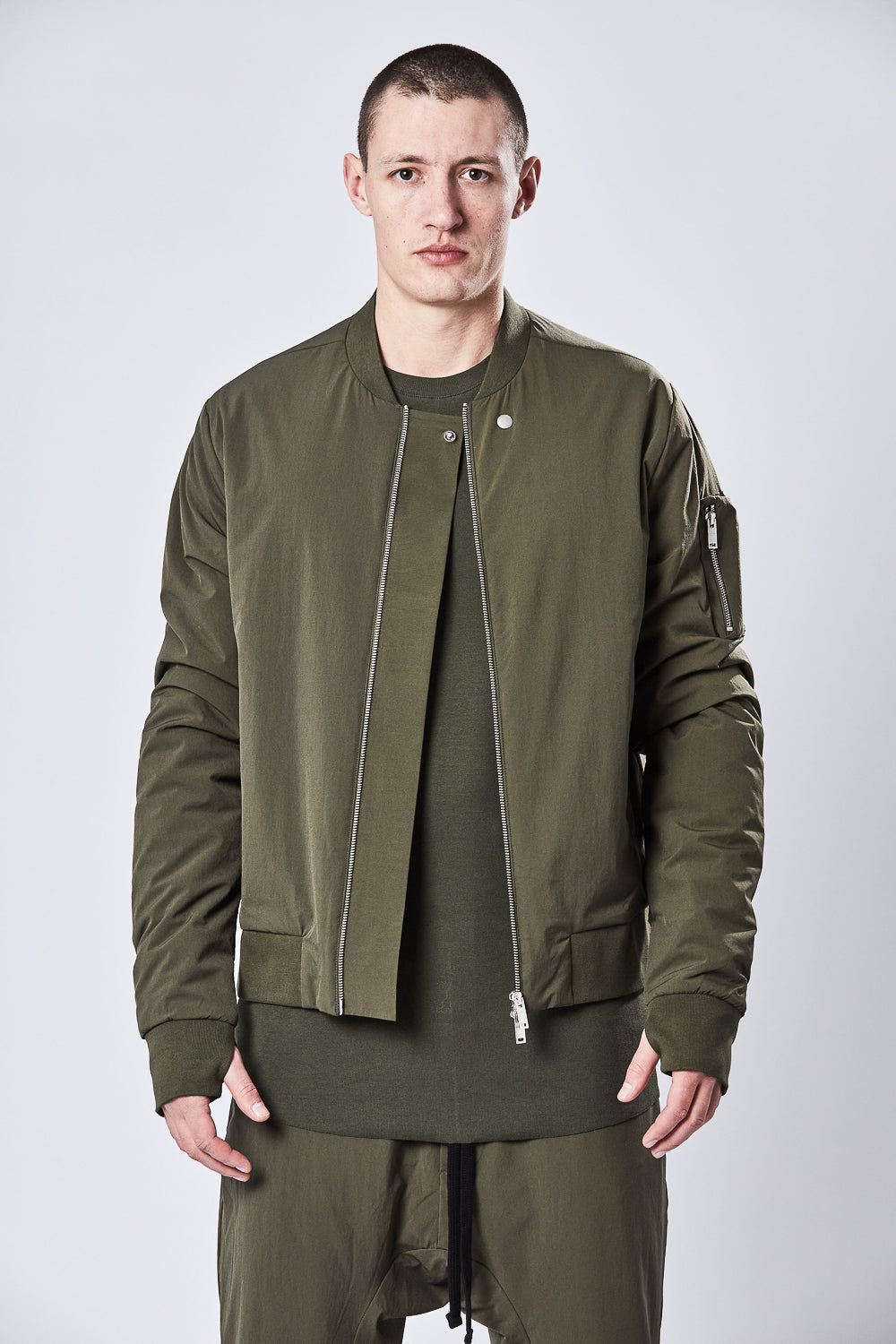 M SJ 603 Nylon Bomber Jacket Green