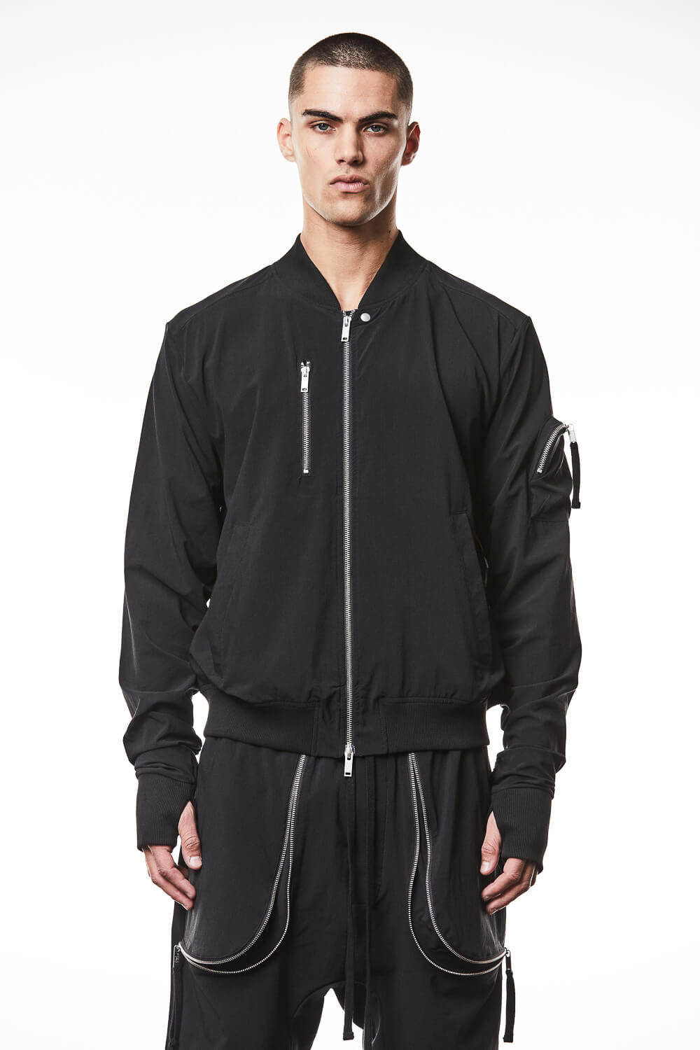 M SJ 662 2-Way Zip Closure Bomber Jacket Black