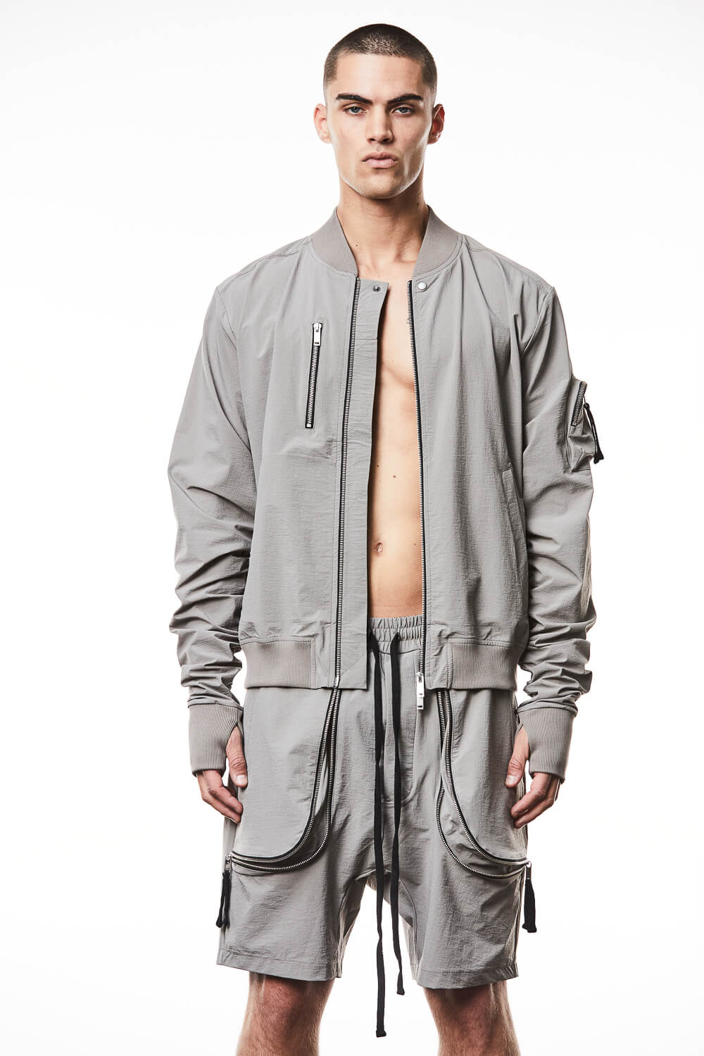 M SJ 662 2-Way Zip Closure Bomber Jacket Grey