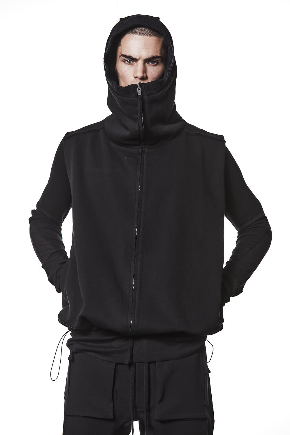 M SJ 684 Zip-Up Hooded Sleeveless Jacket Black