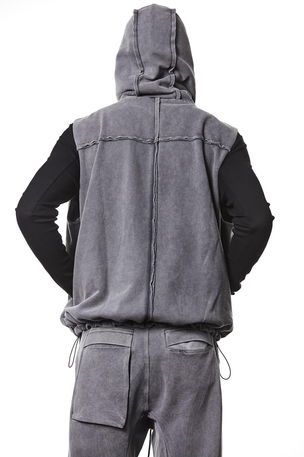 M SJ 684 Zip-Up Sleeveless Hooded Jacket Grey