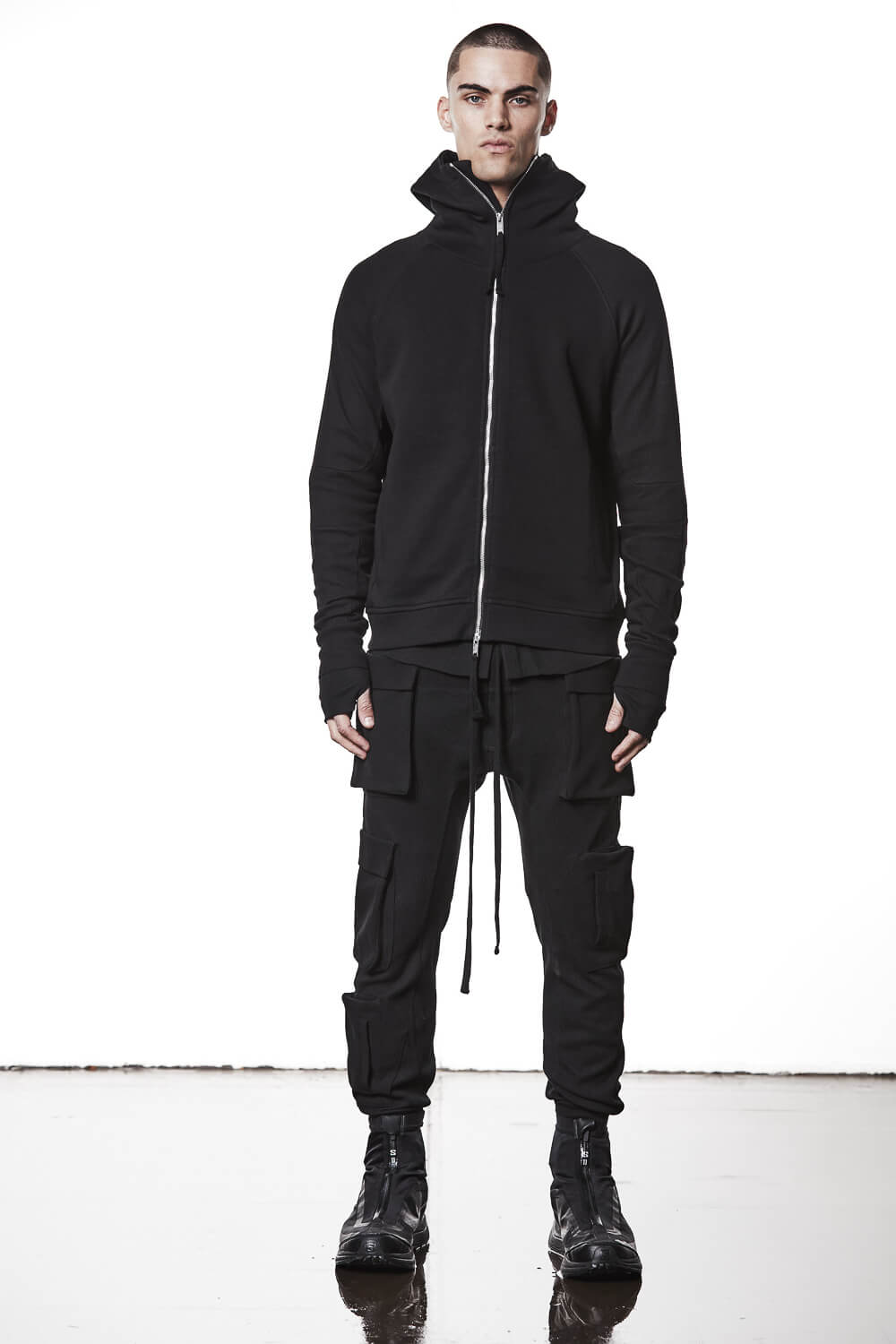 M SJ 691 2-Way Zip Closure Cotton Jacket Black