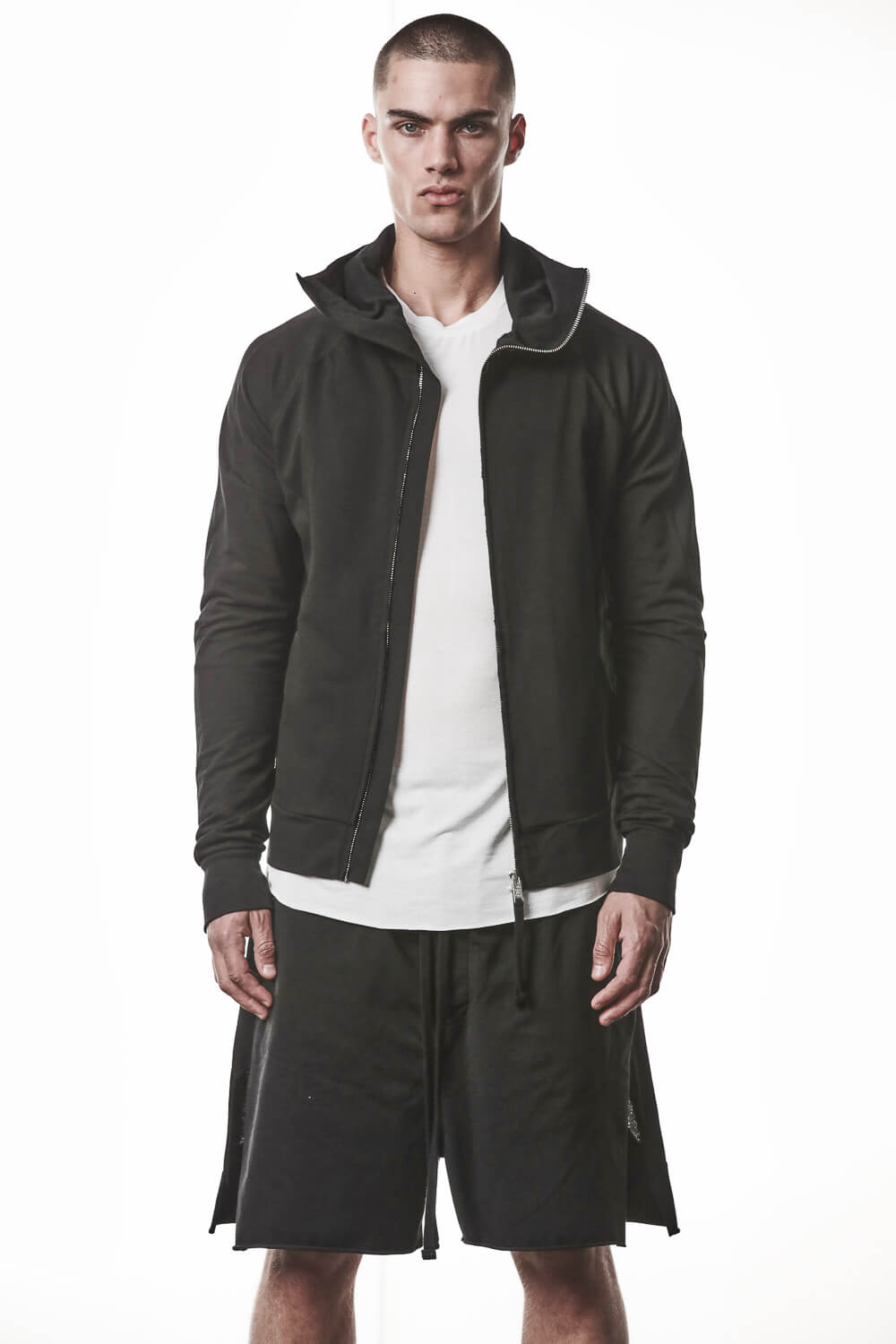 M SJ 694 High Neck Hooded Jacket Black