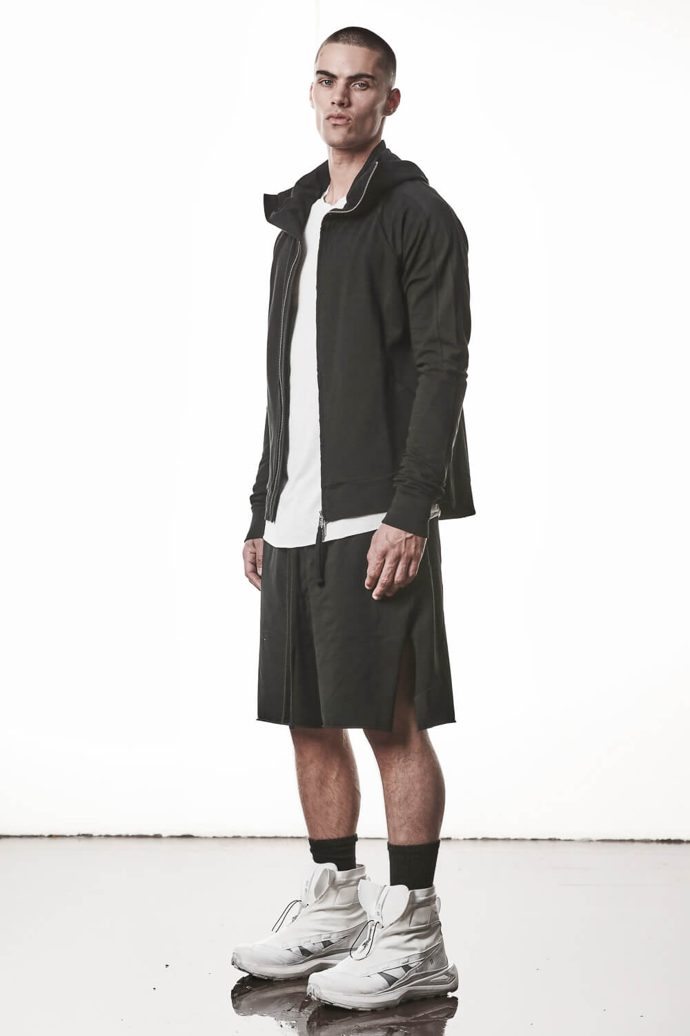 M SJ 694 High Neck Hooded Jacket Black