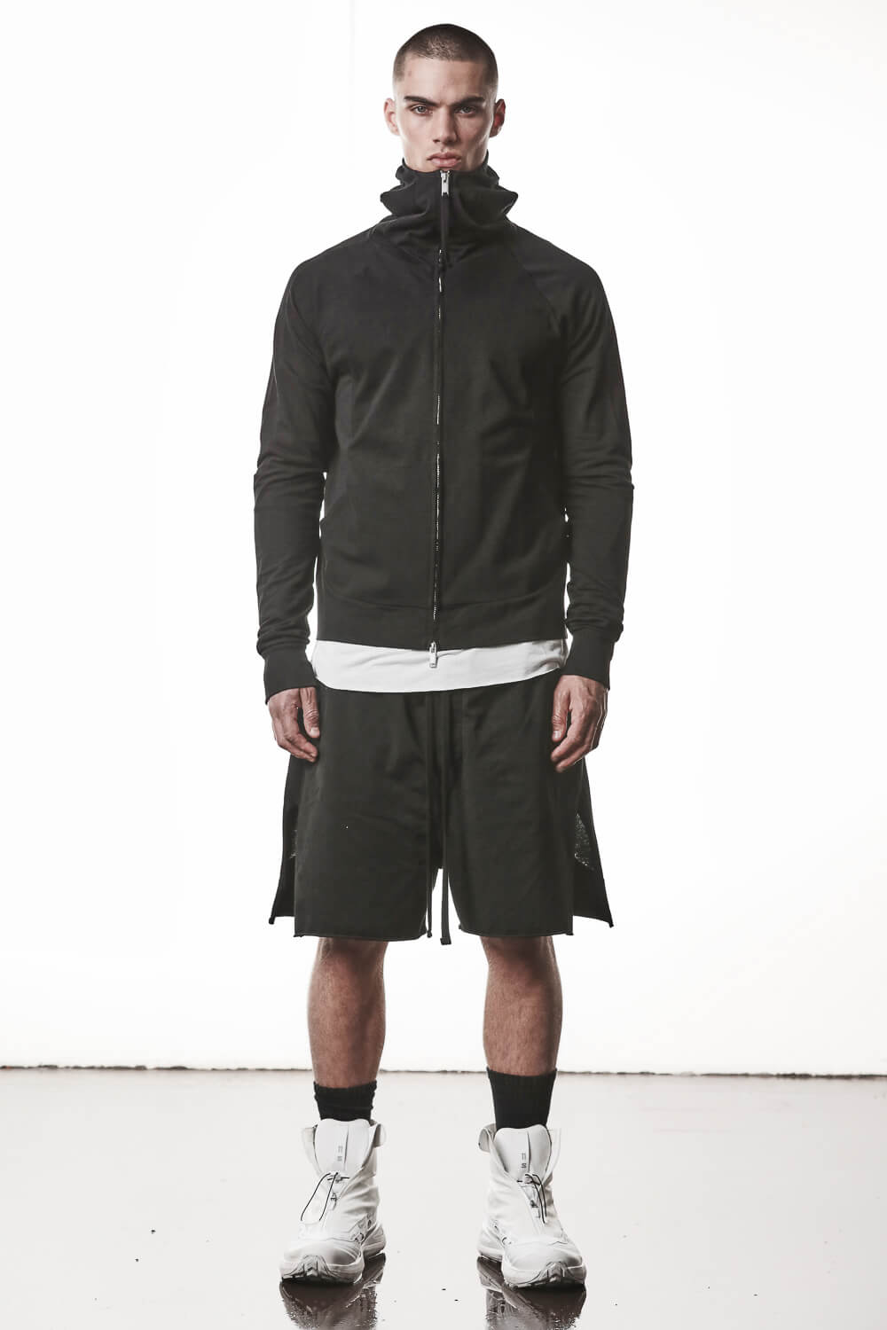 M SJ 694 High Neck Hooded Jacket Black