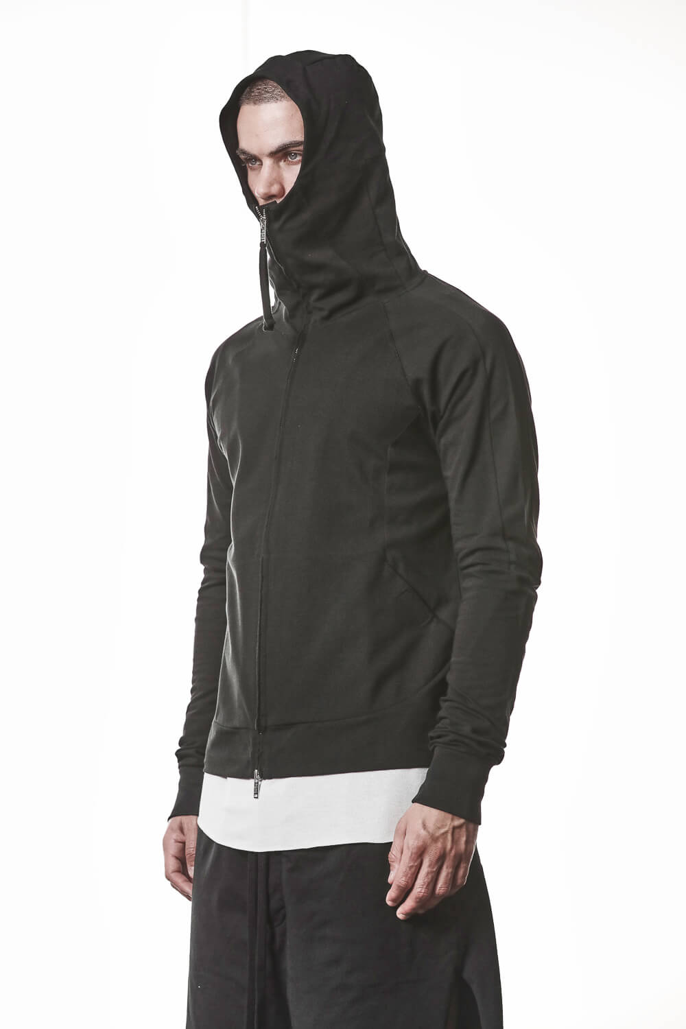 M SJ 694 High Neck Hooded Jacket Black