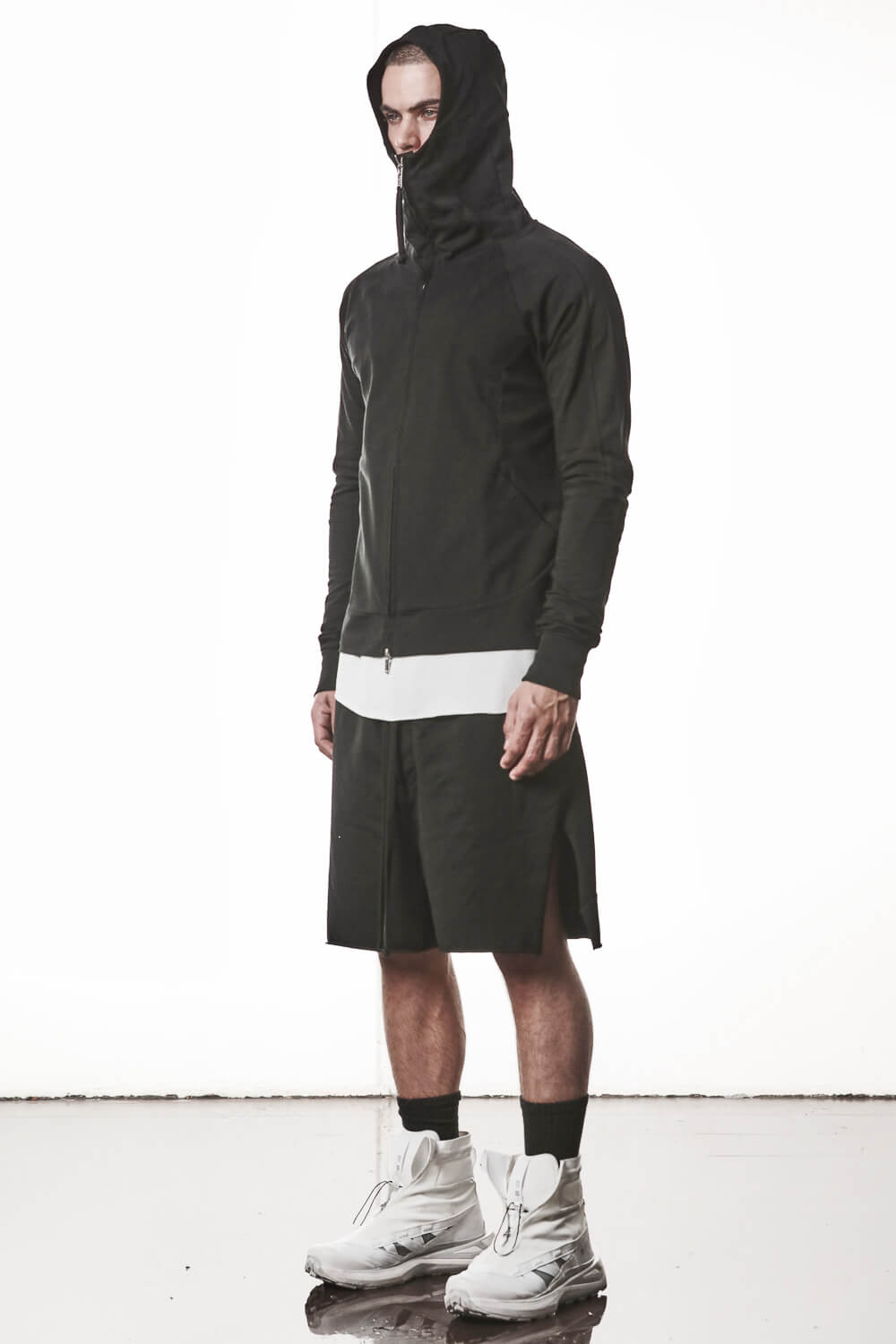 M SJ 694 High Neck Hooded Jacket Black