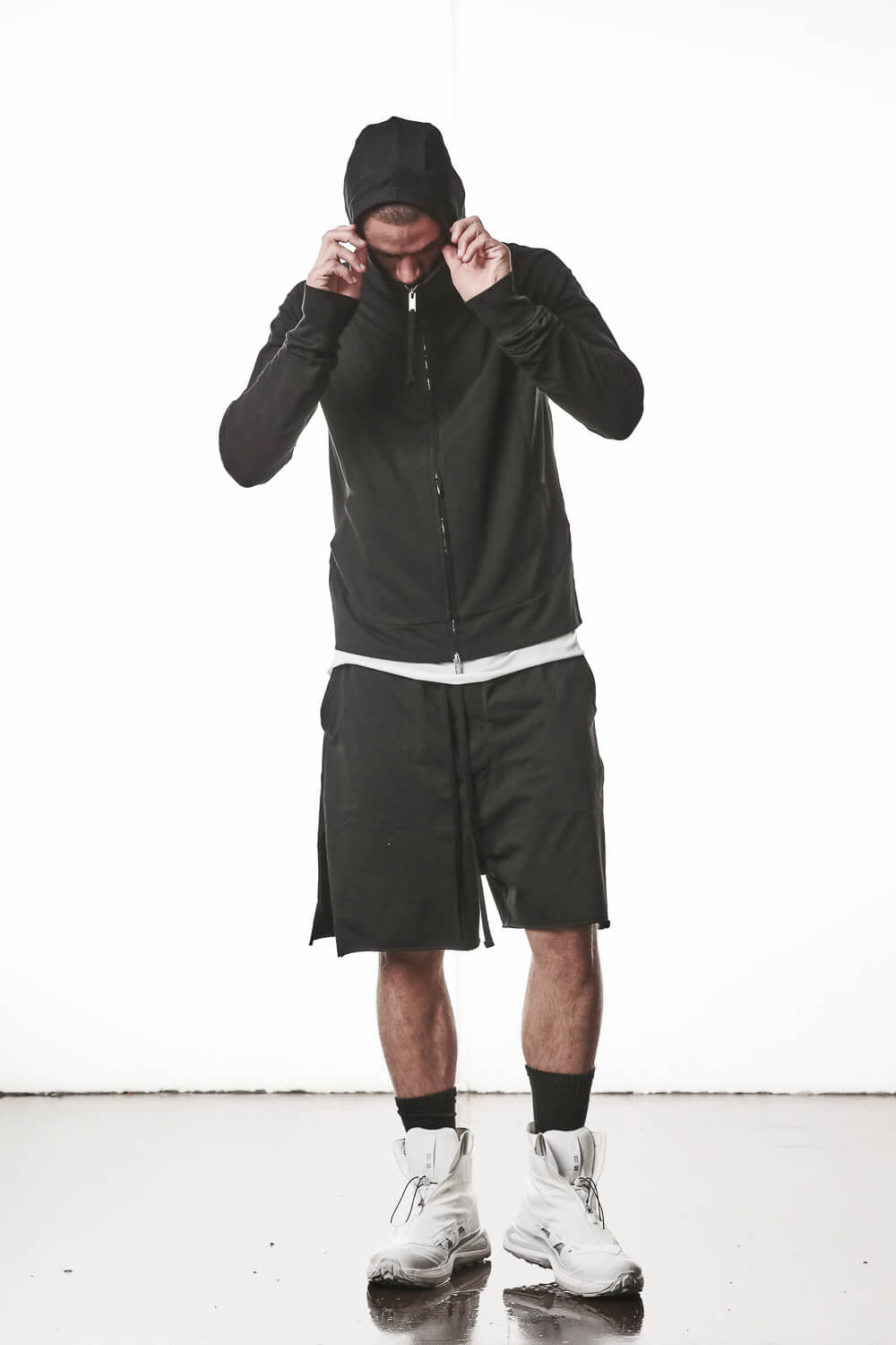 M SJ 694 High Neck Hooded Jacket Black