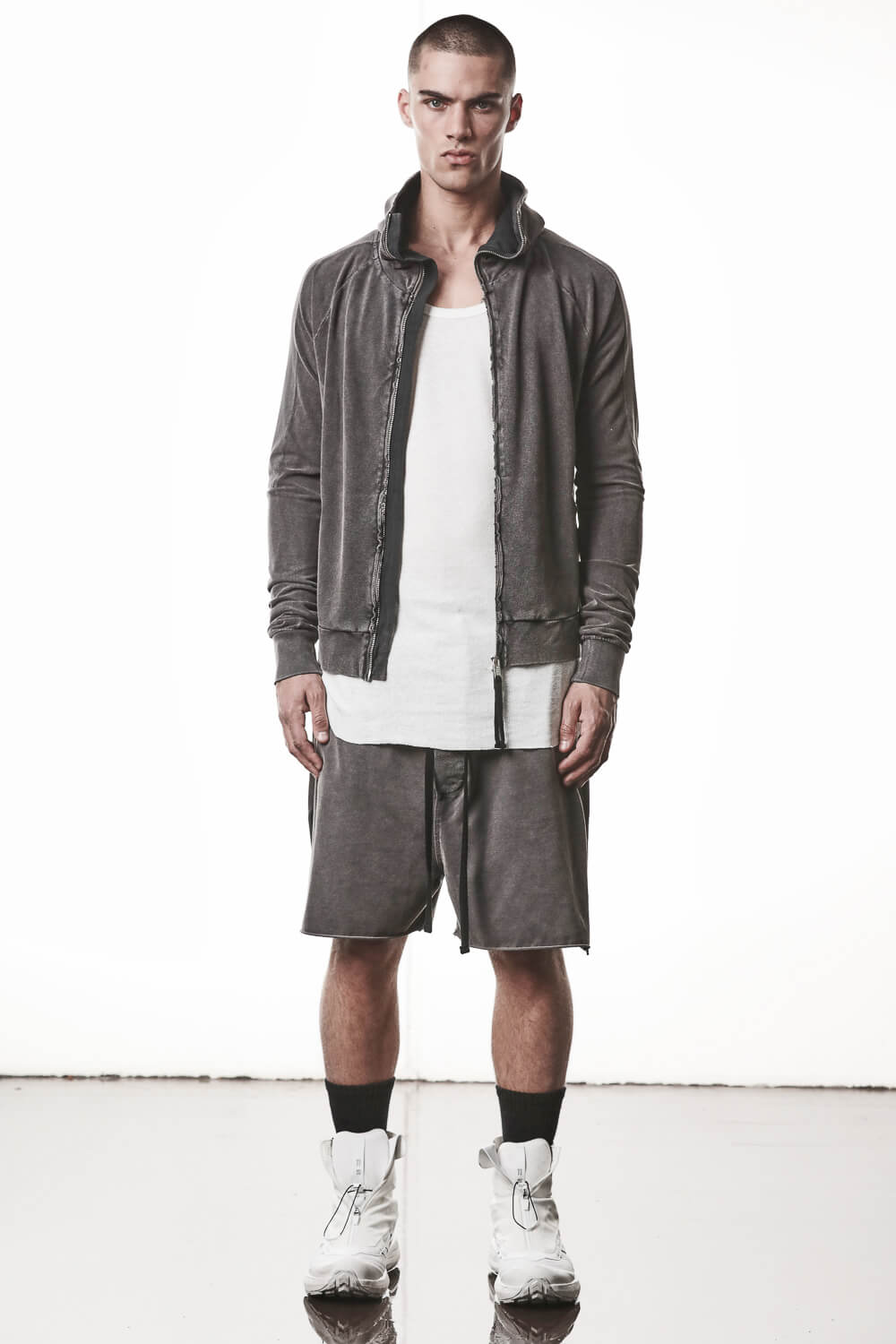 M SJ 694 High Neck Hooded Jacket Dark Grey