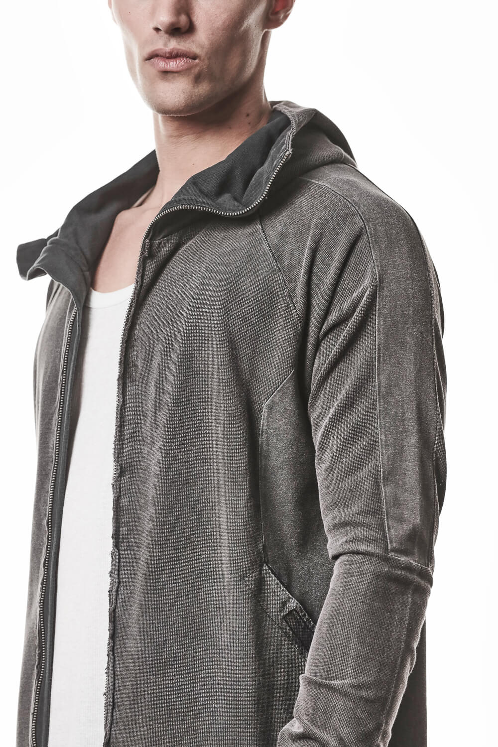 M SJ 694 High Neck Hooded Jacket Dark Grey